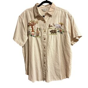 VTG Victoria Jones Safari Animal Embroidered Shirt 20W Cotton